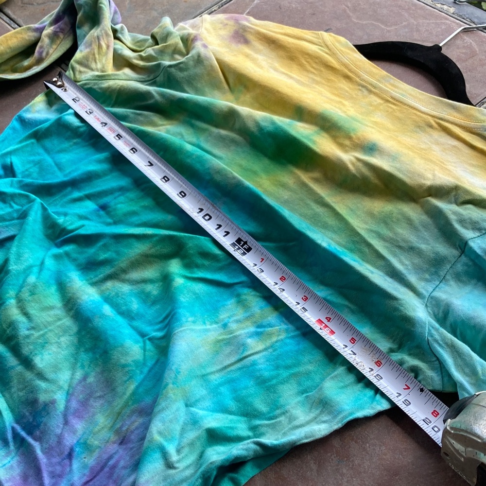 Hand Crafted Tie-Dye Long Sleeve Tee - Yellow, Teal & Purple - Picture 2 of 5